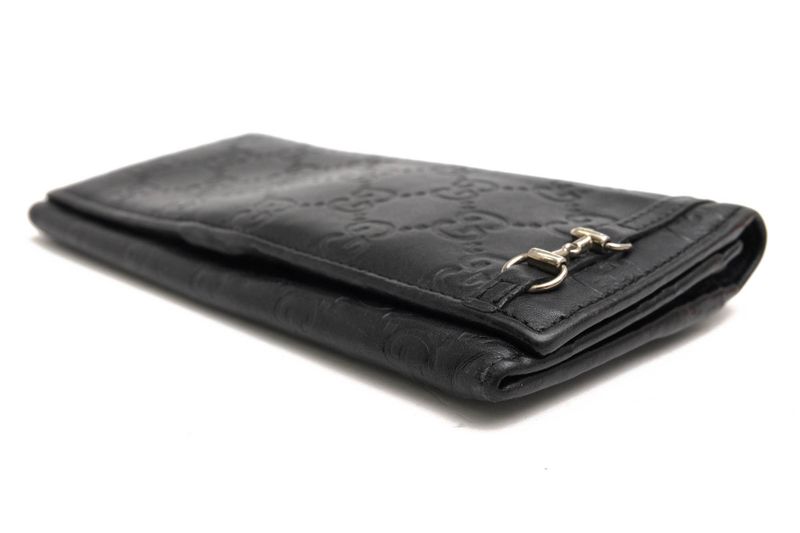 Gucci Long Wallet Ladies Women Leather Genuine Black 245775 GG Horsebit