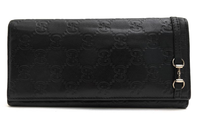Gucci Long Wallet Ladies Women Leather Genuine Black 245775 GG Horsebit