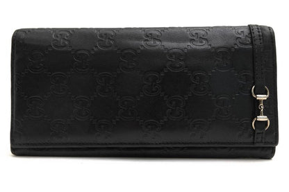Gucci Long Wallet Ladies Women Leather Genuine Black 245775 GG Horsebit