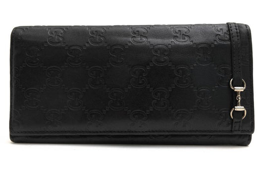 Gucci Long Wallet Ladies Women Leather Genuine Black 245775 GG Horsebit