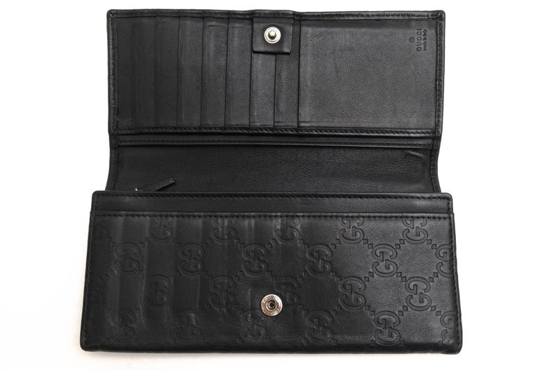 Gucci Long Wallet Ladies Women Leather Genuine Black 245775 GG Horsebit