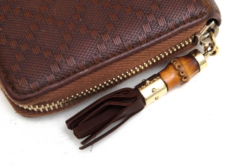 Gucci Long Wallet Men PVC Leather Brown 224253 0416 GG Diamante with Coin Purse