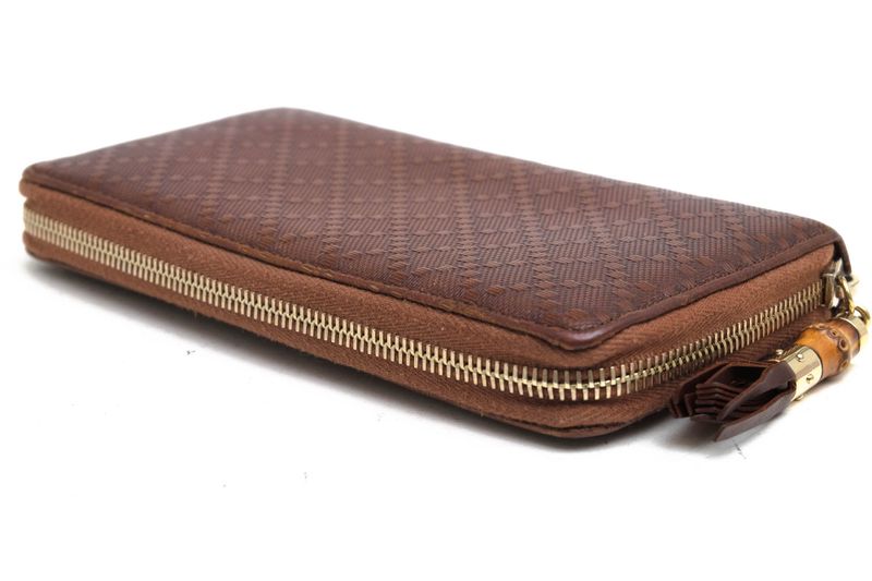 Gucci Long Wallet Men PVC Leather Brown 224253 0416 GG Diamante with Coin Purse