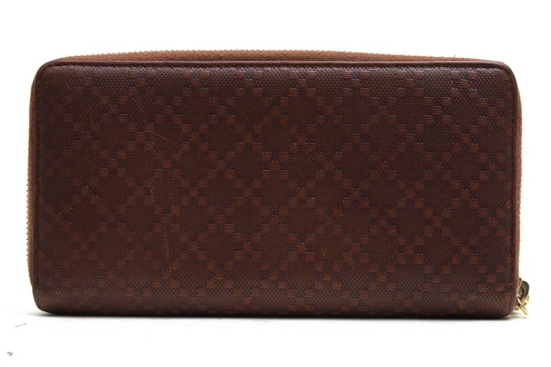 Gucci Long Wallet Men PVC Leather Brown 224253 0416 GG Diamante with Coin Purse