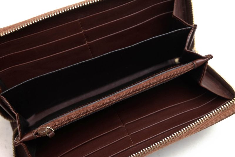 Gucci Long Wallet Men PVC Leather Brown 224253 0416 GG Diamante with Coin Purse