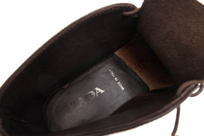 Prada Chukka Boots Shoes Men Leather Genuine Dark Brown Psu644 Flat Sole Plain