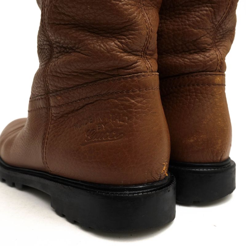 Gucci Long Boots Shoes Women Leather Genuine Brown Saint Moritz Knee High Boots