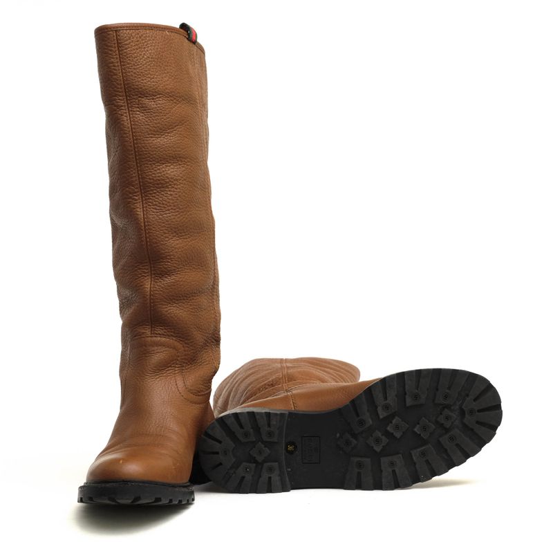 Gucci Long Boots Shoes Women Leather Genuine Brown Saint Moritz Knee High Boots