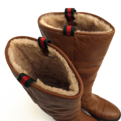 Gucci Long Boots Shoes Women Leather Genuine Brown Saint Moritz Knee High Boots