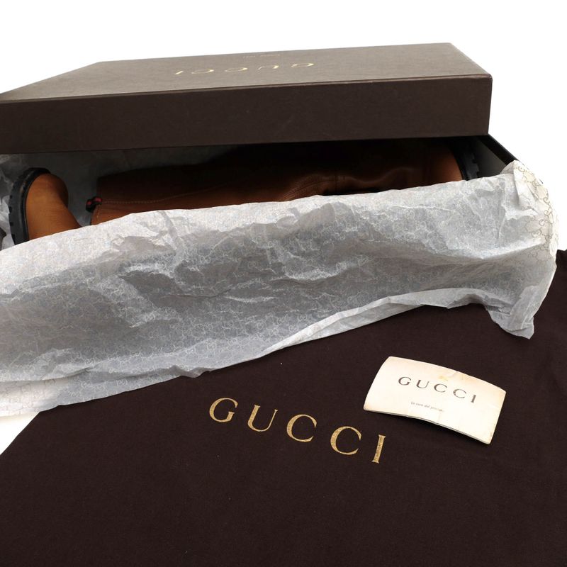 Gucci Long Boots Shoes Women Leather Genuine Brown Saint Moritz Knee High Boots