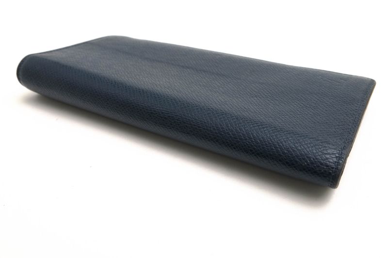 Louis Vuitton Long Wallet Men Leather Genuine Navy Portefeuille Brazza Portefeui