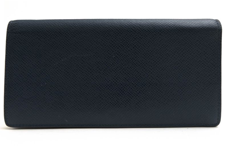 Louis Vuitton Long Wallet Men Leather Genuine Navy Portefeuille Brazza Portefeui