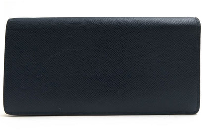 Louis Vuitton Long Wallet Men Leather Genuine Navy Portefeuille Brazza Portefeui