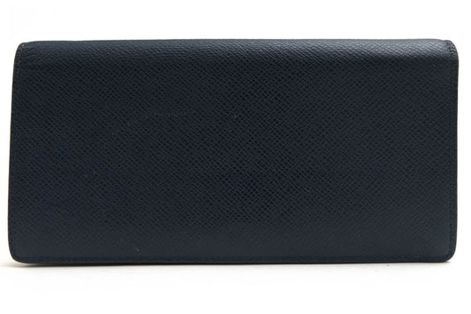 Louis Vuitton Long Wallet Men Leather Genuine Navy Portefeuille Brazza Portefeui