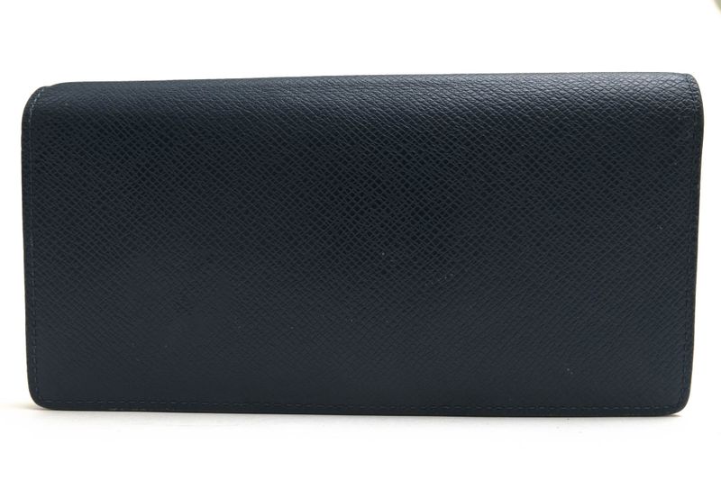 Louis Vuitton Long Wallet Men Leather Genuine Navy Portefeuille Brazza Portefeui