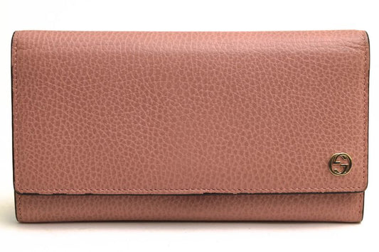 Gucci Long Wallet Ladies Women Leather Genuine Pink 449279 Interlocking