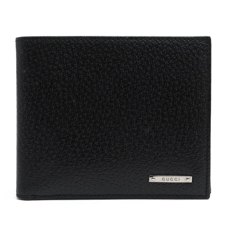 Gucci Wallet Men Leather Genuine Black 118381 1408 Brand Logo Plate Hardware