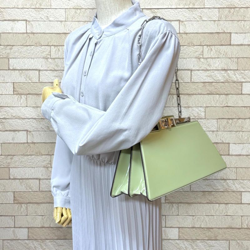 Fendi Peekaboo Cut Shoulder Bag Patent Leather 8bn340 Green Ladies Fendi