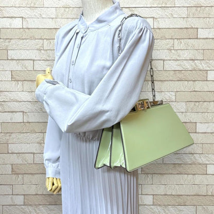 Fendi Peekaboo Cut Shoulder Bag Patent Leather 8bn340 Green Ladies Fendi