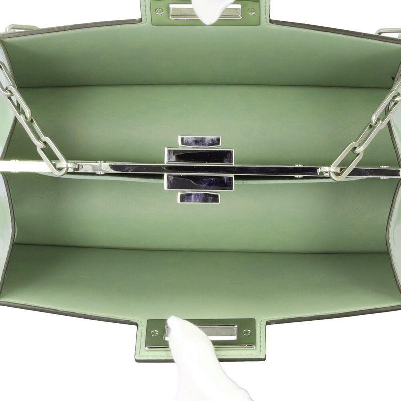 Fendi Peekaboo Cut Shoulder Bag Patent Leather 8bn340 Green Ladies Fendi