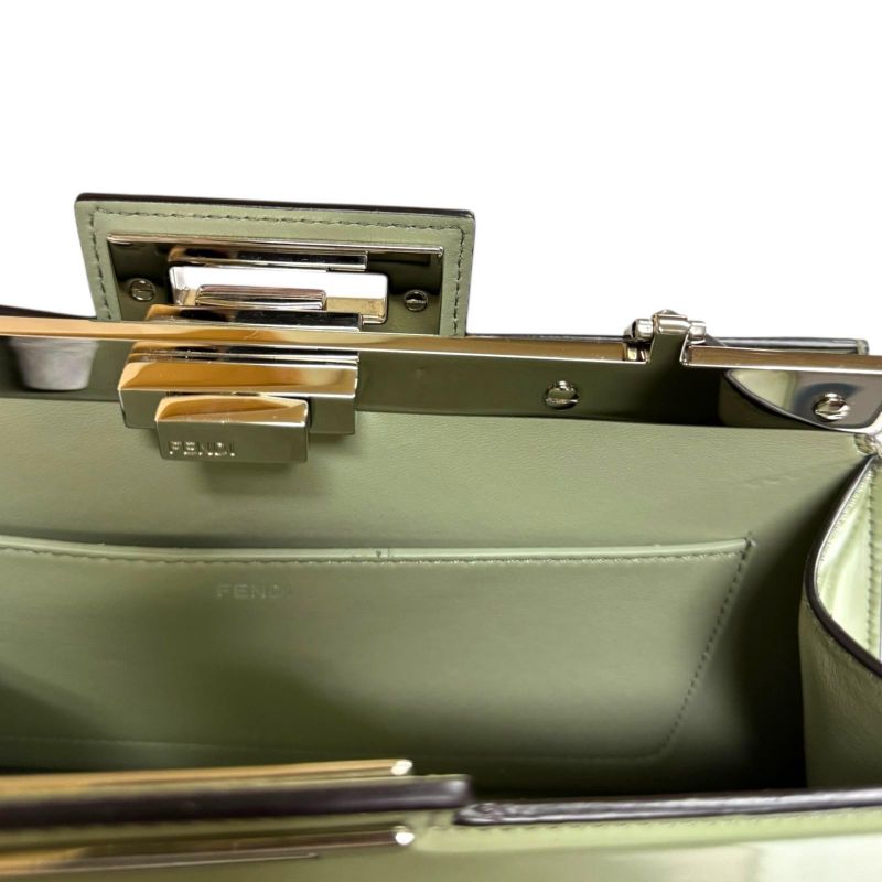 Fendi Peekaboo Cut Shoulder Bag Patent Leather 8bn340 Green Ladies Fendi