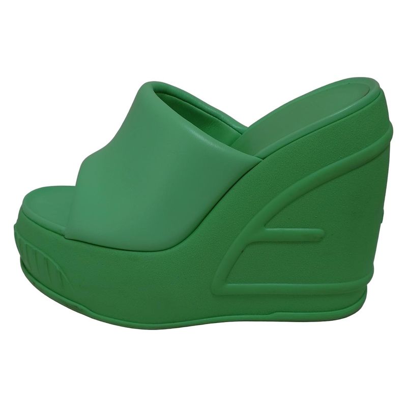 Fendi Mules 37 Women Light Green Wedge Sole Ss23 Years Leather