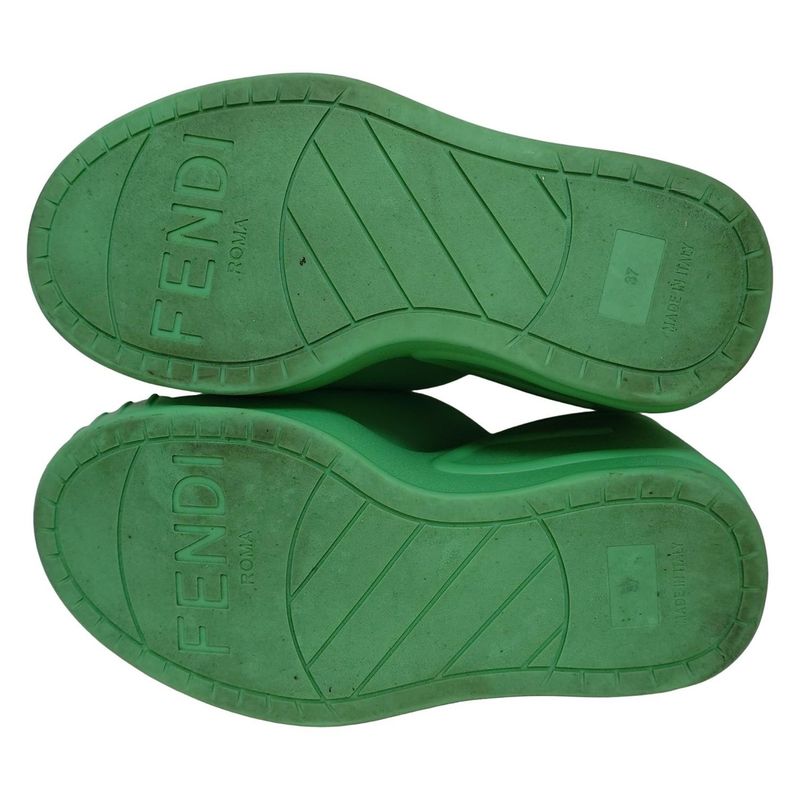 Fendi Mules 37 Women Light Green Wedge Sole Ss23 Years Leather