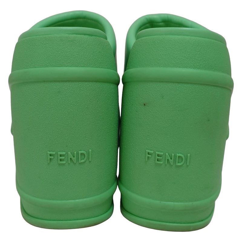 Fendi Mules 37 Women Light Green Wedge Sole Ss23 Years Leather