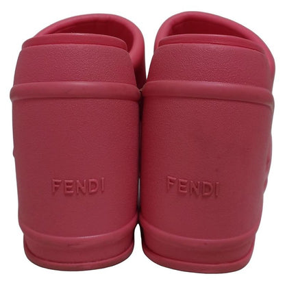 Fendi Mules 37 Women Pink Wedge Sole Ss23 Leather
