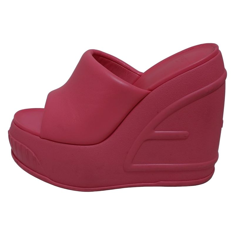 Fendi Mules 37 Women Pink Wedge Sole Ss23 Leather