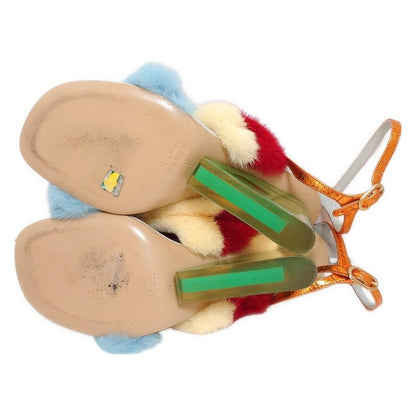 Fendi Sandals 37 Women Light Blue X Red X Multi Leather Fur