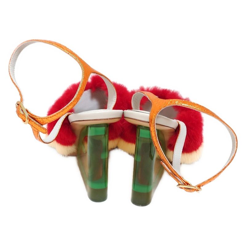 Fendi Sandals 37 Women Light Blue X Red X Multi Leather Fur