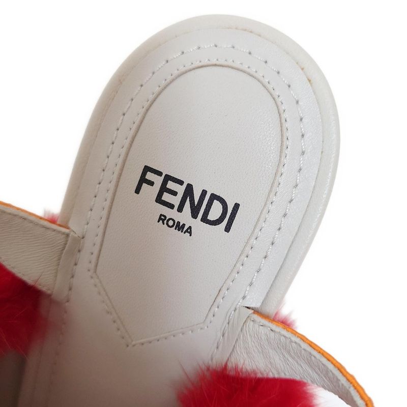 Fendi Sandals 37 Women Light Blue X Red X Multi Leather Fur