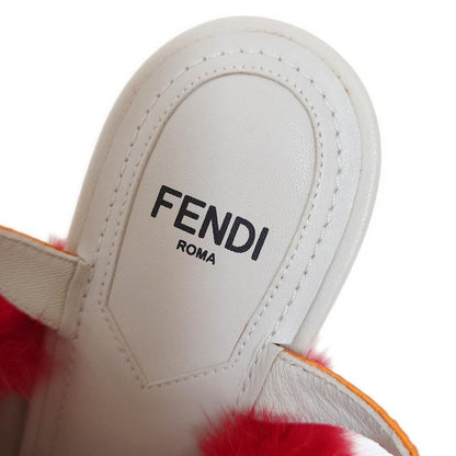 Fendi Sandals 37 Women Light Blue X Red X Multi Leather Fur