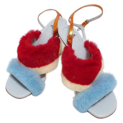 Fendi Sandals 37 Women Light Blue X Red X Multi Leather Fur