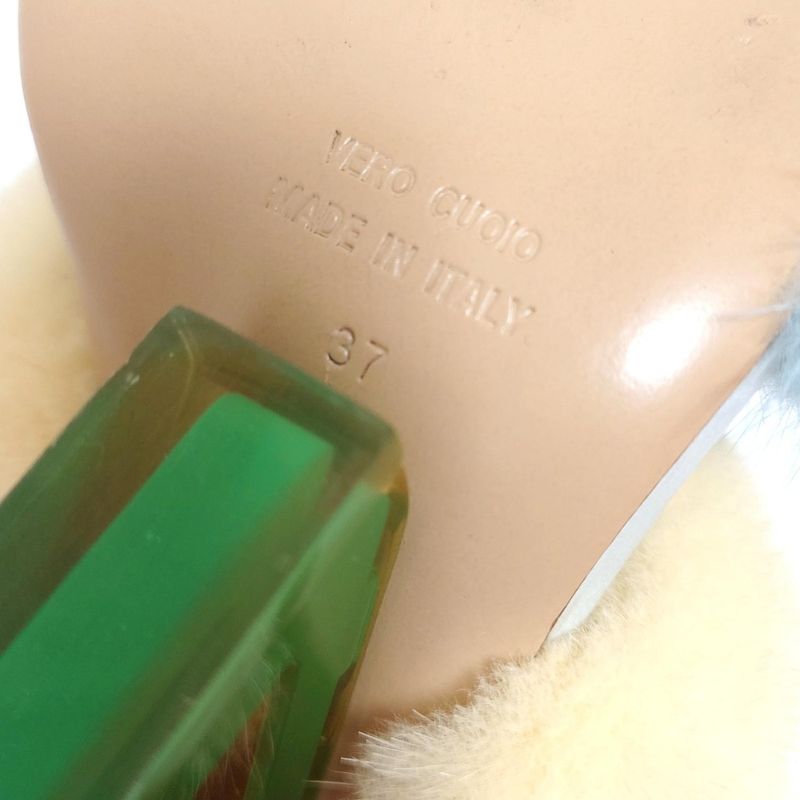 Fendi Sandals 37 Women Light Blue X Red X Multi Leather Fur