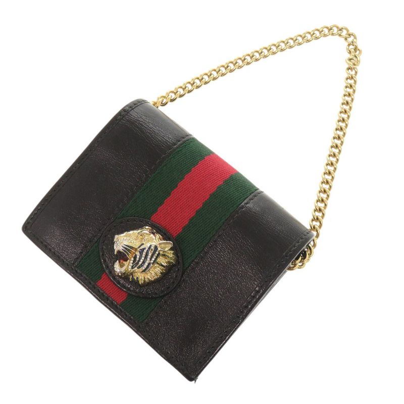 Gucci Raja 573790 Leather Black Bifold Wallet Chain Wallet Black 1114 Gucci