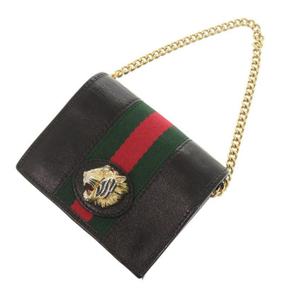 Gucci Raja 573790 Leather Black Bifold Wallet Chain Wallet Black 1114 Gucci