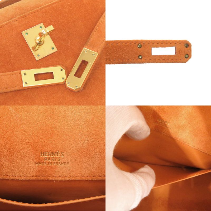 Hermes Pochette Kelly Dobris Orange I Engraved Gold Hardware Clutch Bag