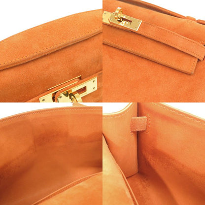 Hermes Pochette Kelly Dobris Orange I Engraved Gold Hardware Clutch Bag