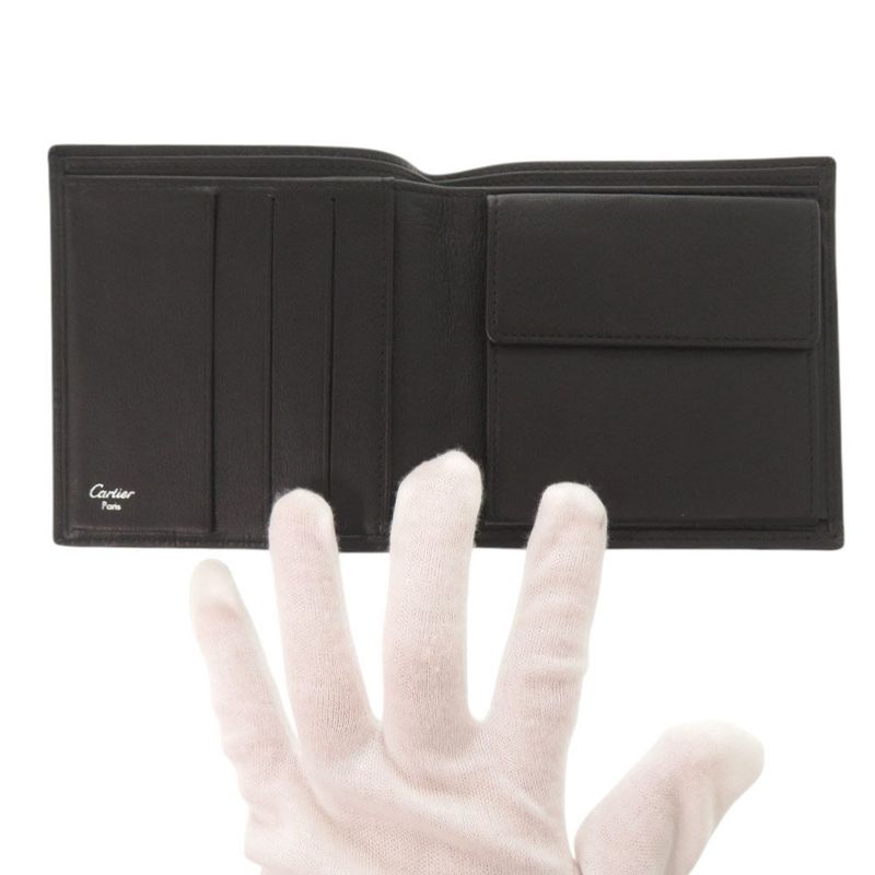 Cartier Leather Black Bifold Wallet Black 0606 Cartier