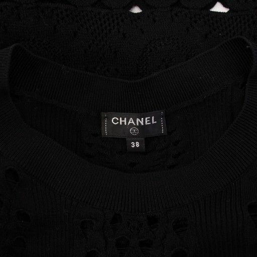 Chanel 20ss Knit Dress Knee Length 3/4 Length Sleeves Openwork 38 Black