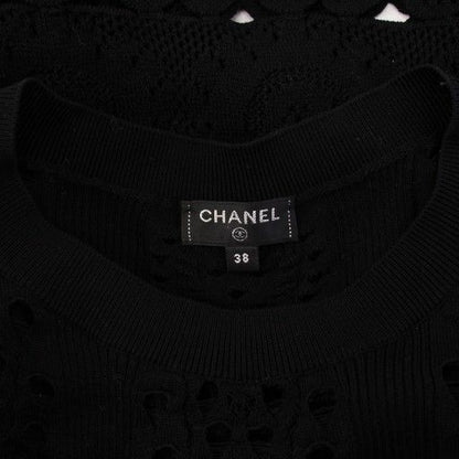 Chanel 20ss Knit Dress Knee Length 3/4 Length Sleeves Openwork 38 Black