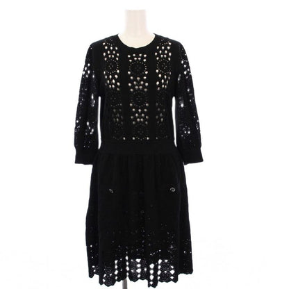 Chanel 20ss Knit Dress Knee Length 3/4 Length Sleeves Openwork 38 Black