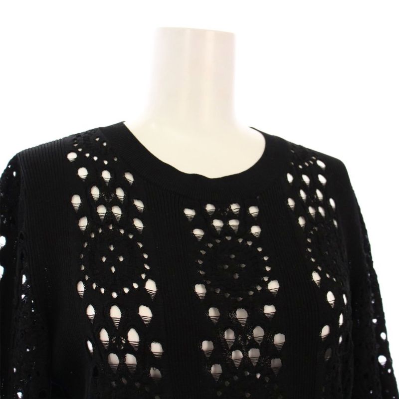 Chanel 20ss Knit Dress Knee Length 3/4 Length Sleeves Openwork 38 Black