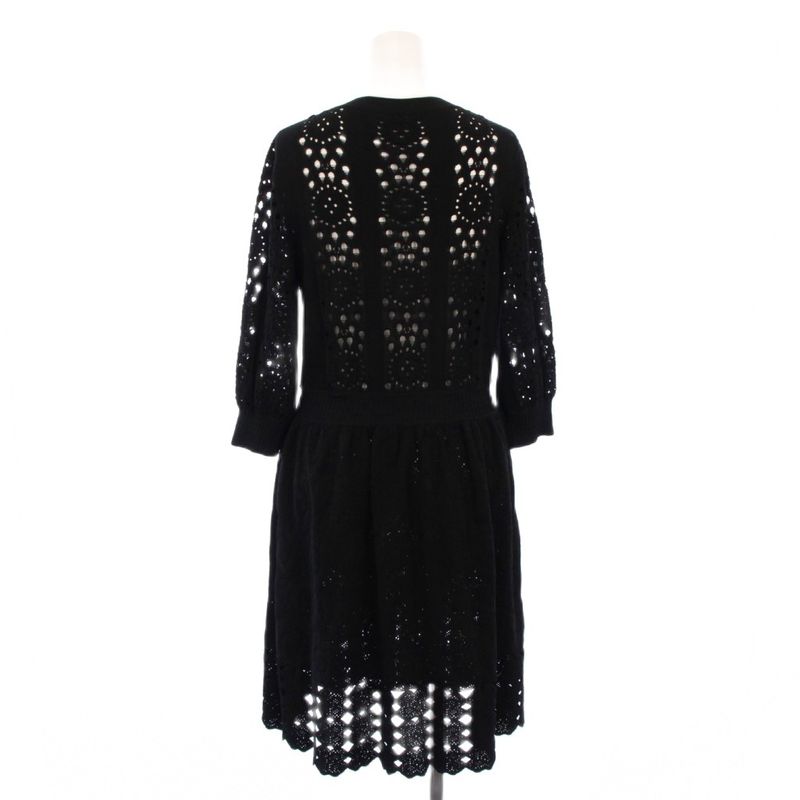 Chanel 20ss Knit Dress Knee Length 3/4 Length Sleeves Openwork 38 Black