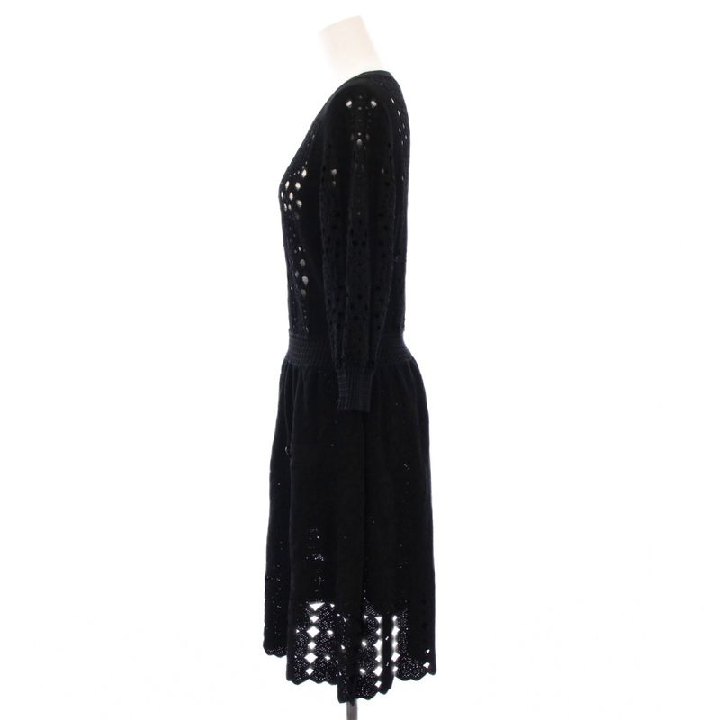 Chanel 20ss Knit Dress Knee Length 3/4 Length Sleeves Openwork 38 Black