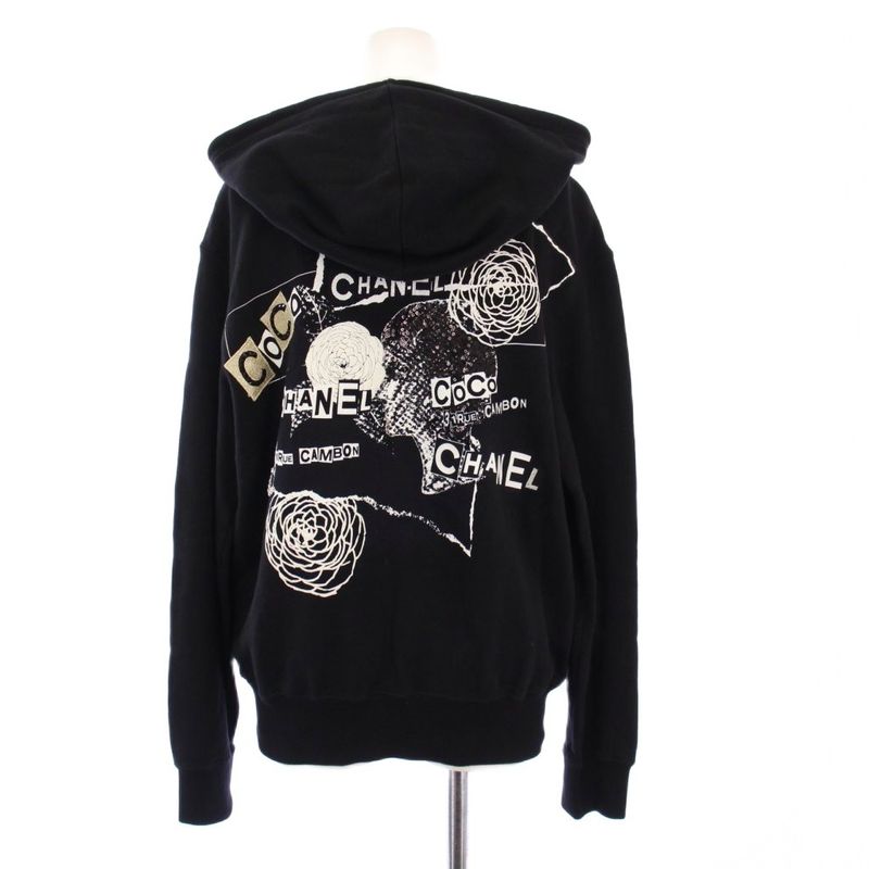 Chanel 20ss Graffiti CC Logo Sweatshirt Hoodie Long Sleeves Zip Up M Black