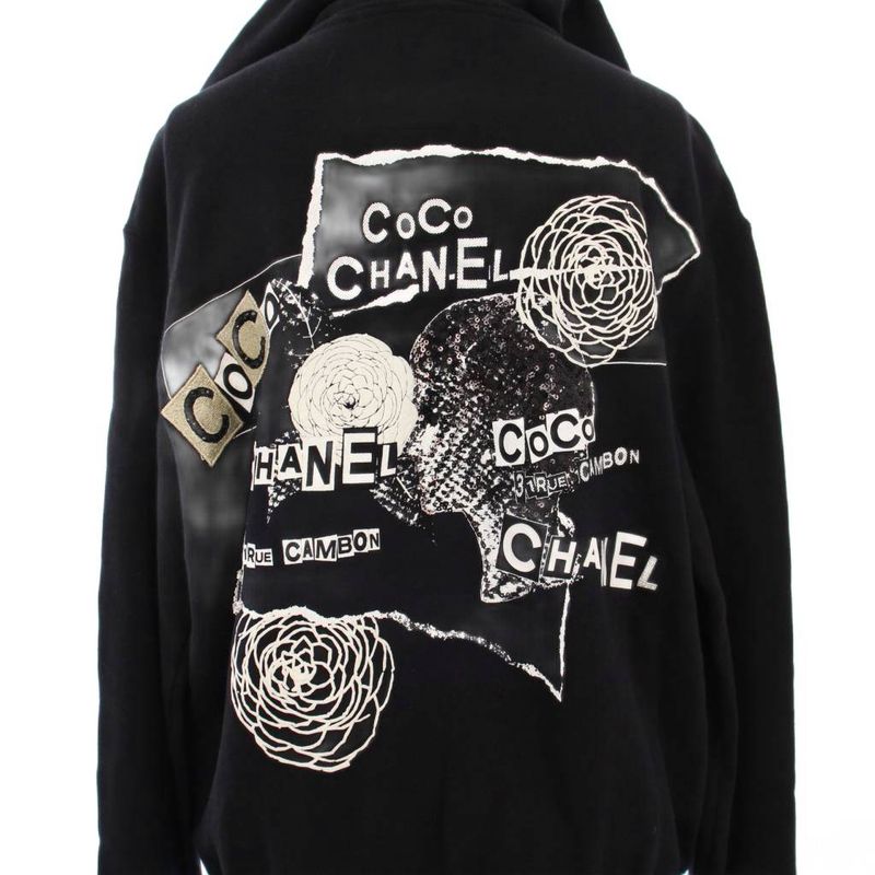 Chanel 20ss Graffiti CC Logo Sweatshirt Hoodie Long Sleeves Zip Up M Black
