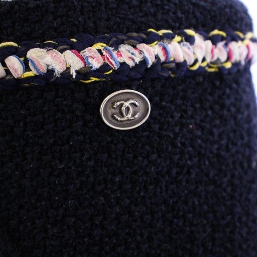 Chanel 21ss Tweed Skirt Flared Mini Coco Mark Coco Button 38 Navy Blue P70083v61